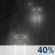 Wednesday Night: A chance of rain. Mostly cloudy, with a low around 43. Chance of precipitation is 40%. Wednesday Night: Chance Light Rain